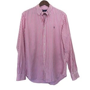 Ralph Lauren Mens Button Down Shirt Large Pink Striped Long Sleeve Cotton